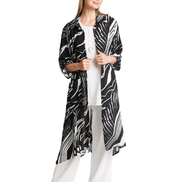 Women's Black and White Floral Duster Size XL Button Up Dress Compli-K NWT - Picture 2 of 2